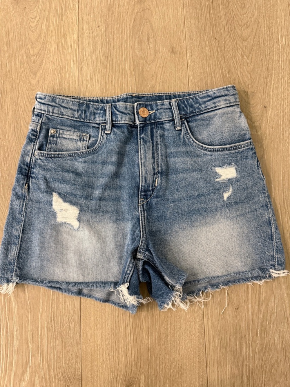 Girls Blue Distressed Denim Shorts